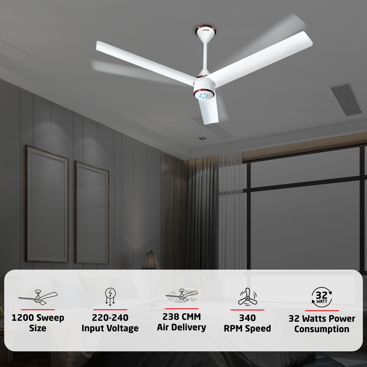 Size Zero Crown BLDC Fan with IR Remote | 3-Year Warranty | 1200 mm | White White White Chrome Finish