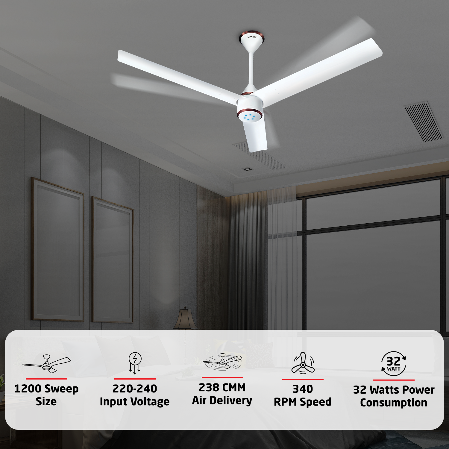 Size Zero Crown BLDC Fan with IR Remote | 3-Year Warranty | 1200 mm | White White White Chrome Finish