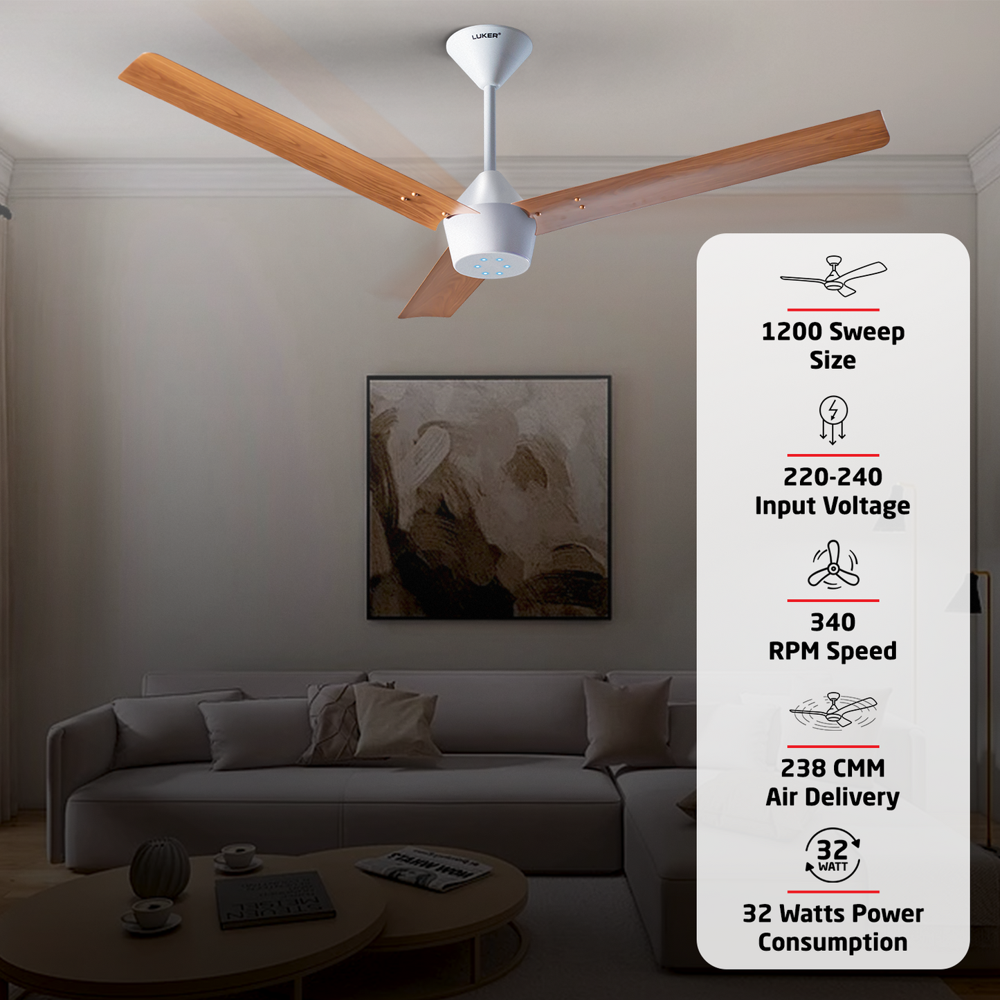 Radial Wood BLDC Ceiling Fan with IR Remote | 3-Year Warranty | 1200 mm