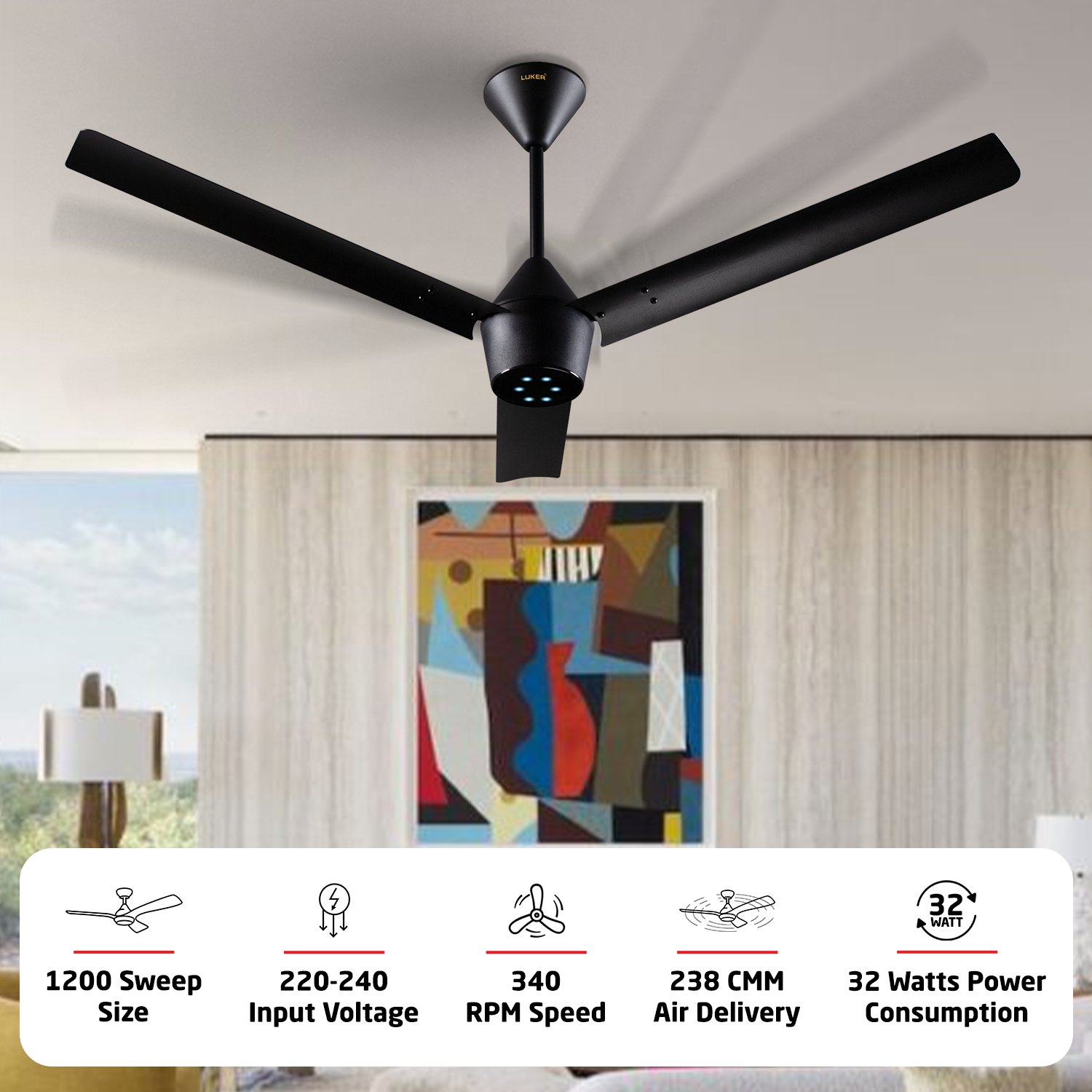 Radial BLDC Ceiling Fan with IR Remote | 3-Year Warranty | 1200 mm