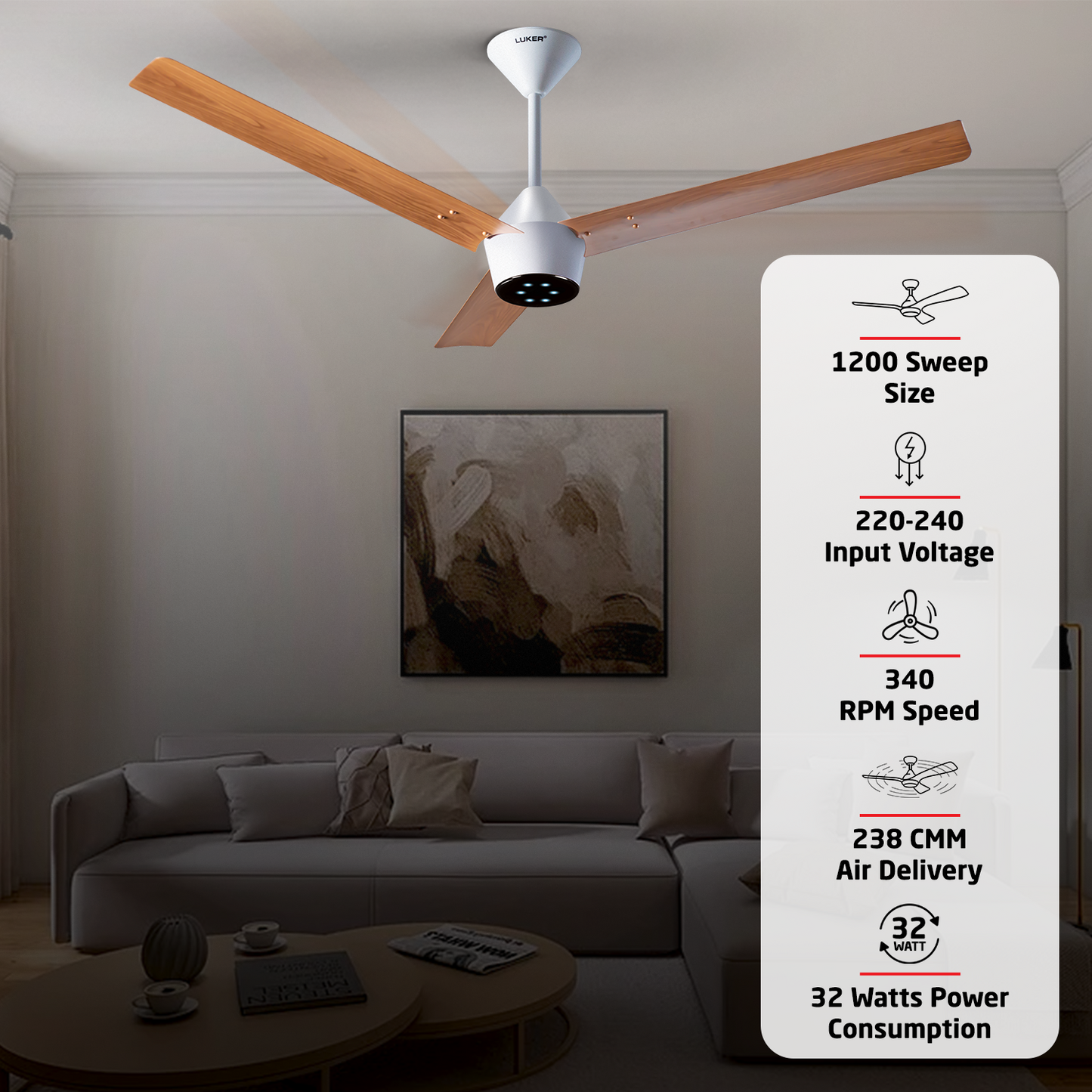 Radial Wood BLDC Ceiling Fan with IR Remote | 3-Year Warranty | 1200 mm