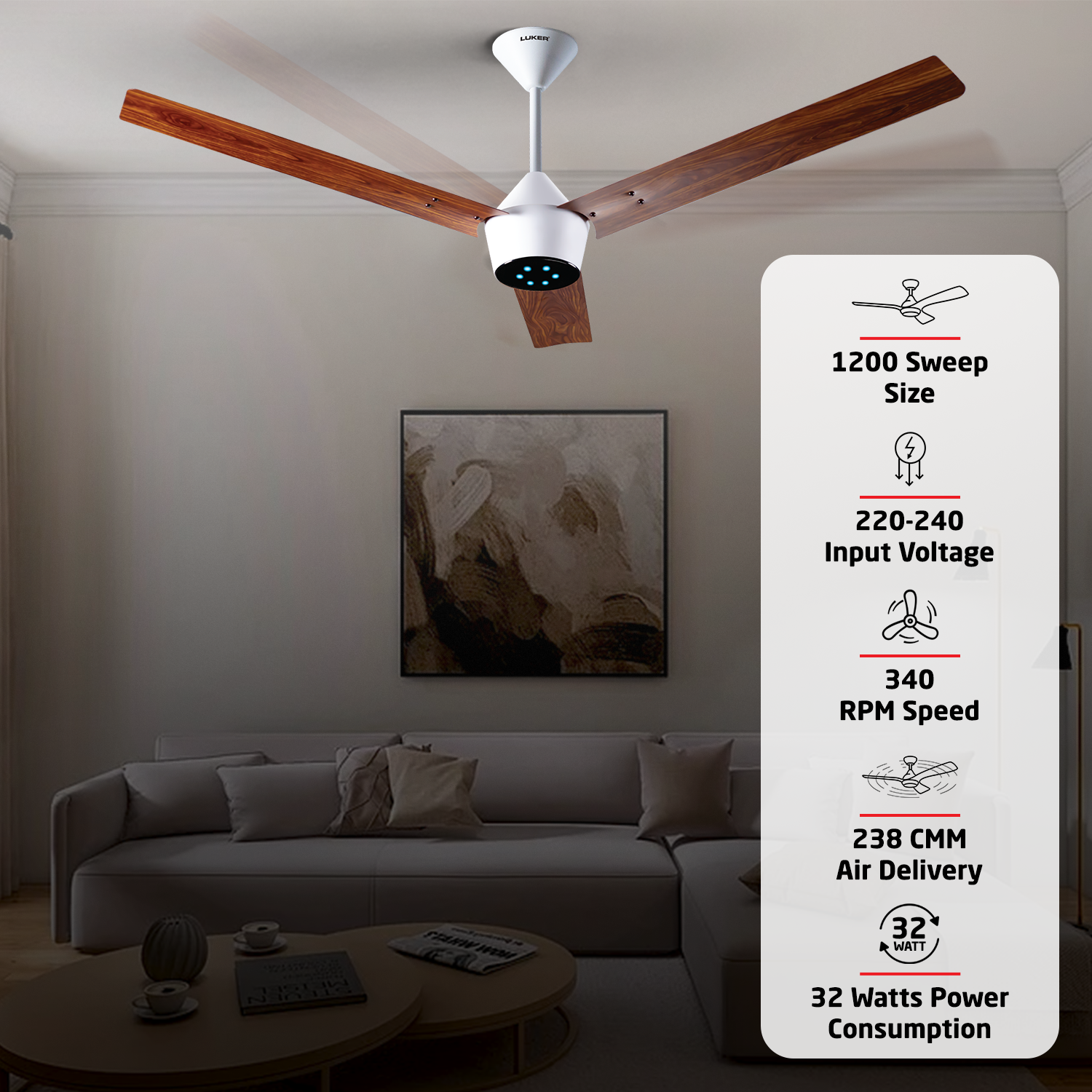 Radial Wood BLDC Ceiling Fan with IR Remote | 3-Year Warranty | 1200 mm