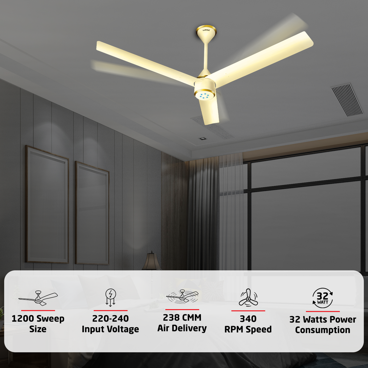 Size Zero Crown BLDC Fan with IR Remote | 3-Year Warranty | 1200 mm | White White White Chrome Finish