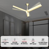 Size Zero Crown BLDC Fan with IR Remote | 3-Year Warranty | 1200 mm | White White White Chrome Finish