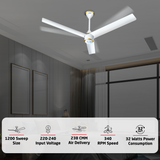 Size Zero Crown BLDC Fan with IR Remote | 3-Year Warranty | 1200 mm | White White White Chrome Finish