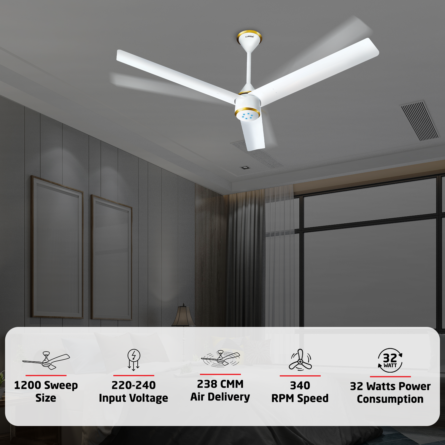 Size Zero Crown BLDC Fan with IR Remote | 3-Year Warranty | 1200 mm | White White White Chrome Finish
