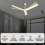 Size Zero Crown BLDC Fan with IR Remote | 3-Year Warranty | 1200 mm | White White White Chrome Finish