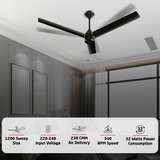 Size Zero Crown BLDC Fan with IR Remote | 3-Year Warranty | 1200 mm | White White White Chrome Finish
