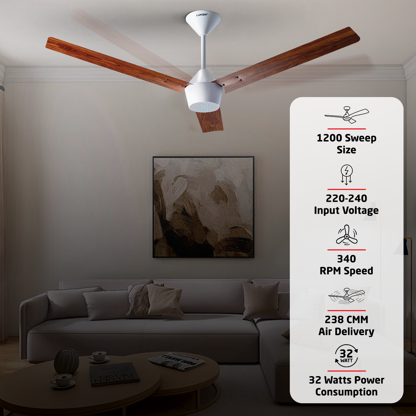 Radial Wood BLDC Ceiling Fan with IR Remote | 3-Year Warranty | 1200 mm