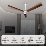 Size Zero Crown Wood BLDC Fan with IR Remote | 3-Year Warranty | 1200 mm | White Teakwood White Copper Finish