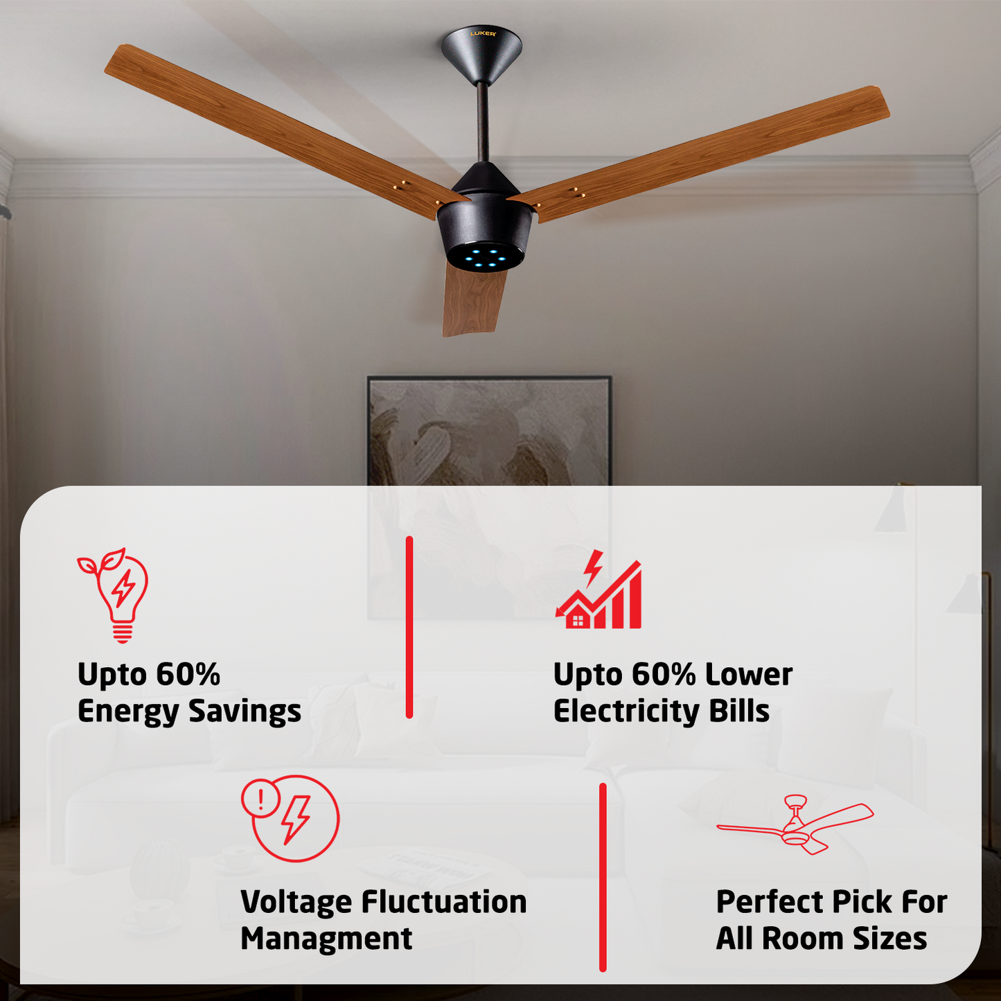 Radial Wood BLDC Ceiling Fan with IR Remote | 3-Year Warranty | 1200 mm