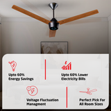 Radial Wood BLDC Ceiling Fan with IR Remote | 3-Year Warranty | 1200 mm