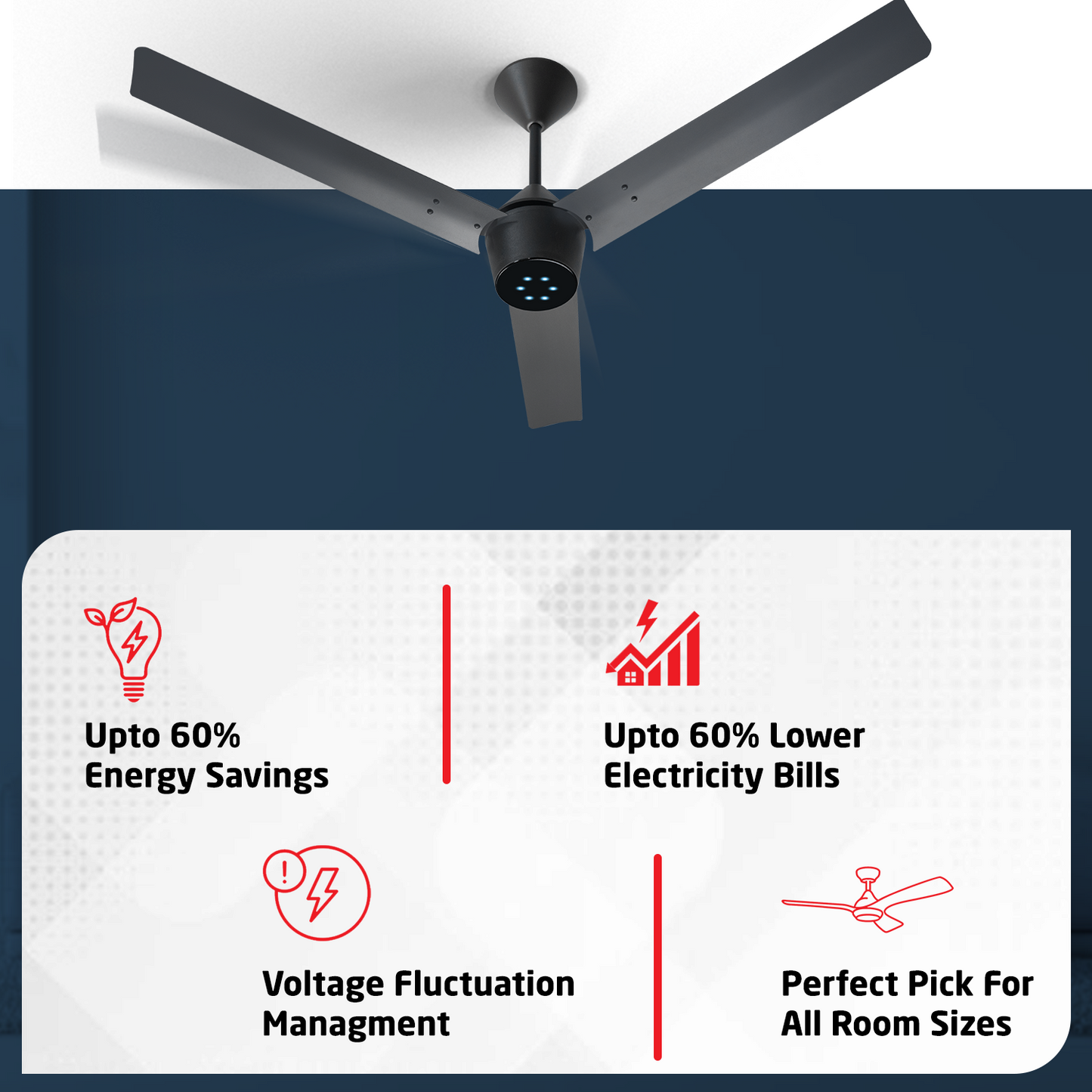 Radial BLDC Ceiling Fan with IR Remote | 3-Year Warranty | 1200 mm
