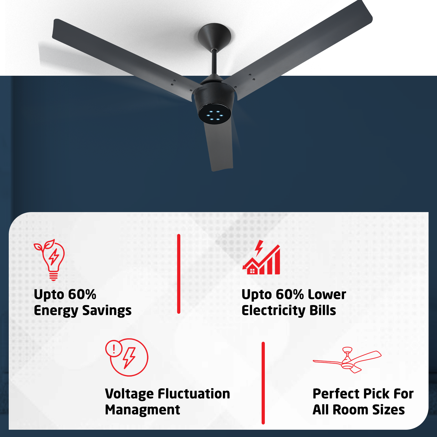Radial BLDC Ceiling Fan with IR Remote | 3-Year Warranty | 1200 mm