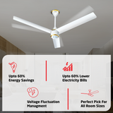 Size Zero Crown BLDC Fan with IR Remote | 3-Year Warranty | 1200 mm | White White White Chrome Finish