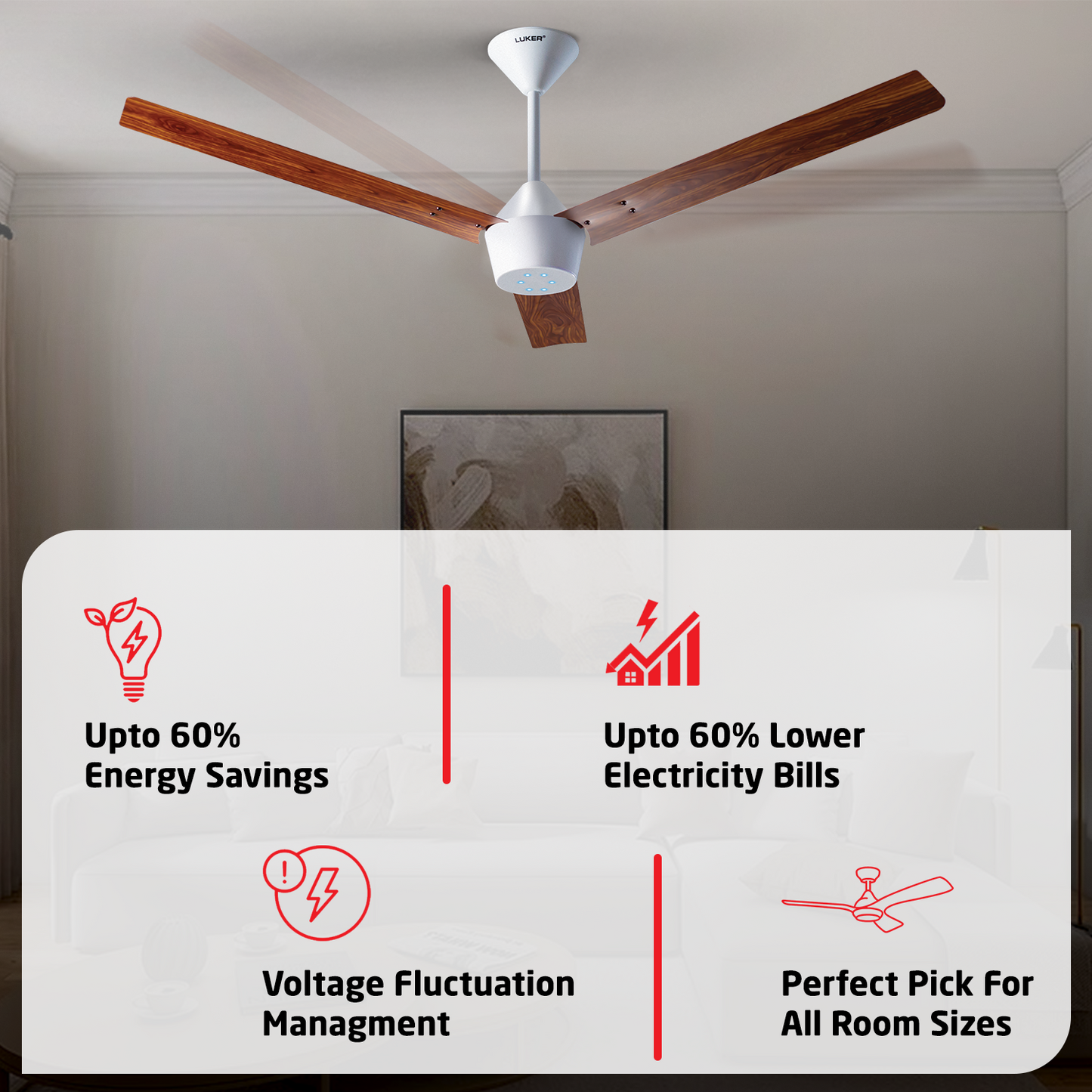 Radial Wood BLDC Ceiling Fan with IR Remote | 3-Year Warranty | 1200 mm