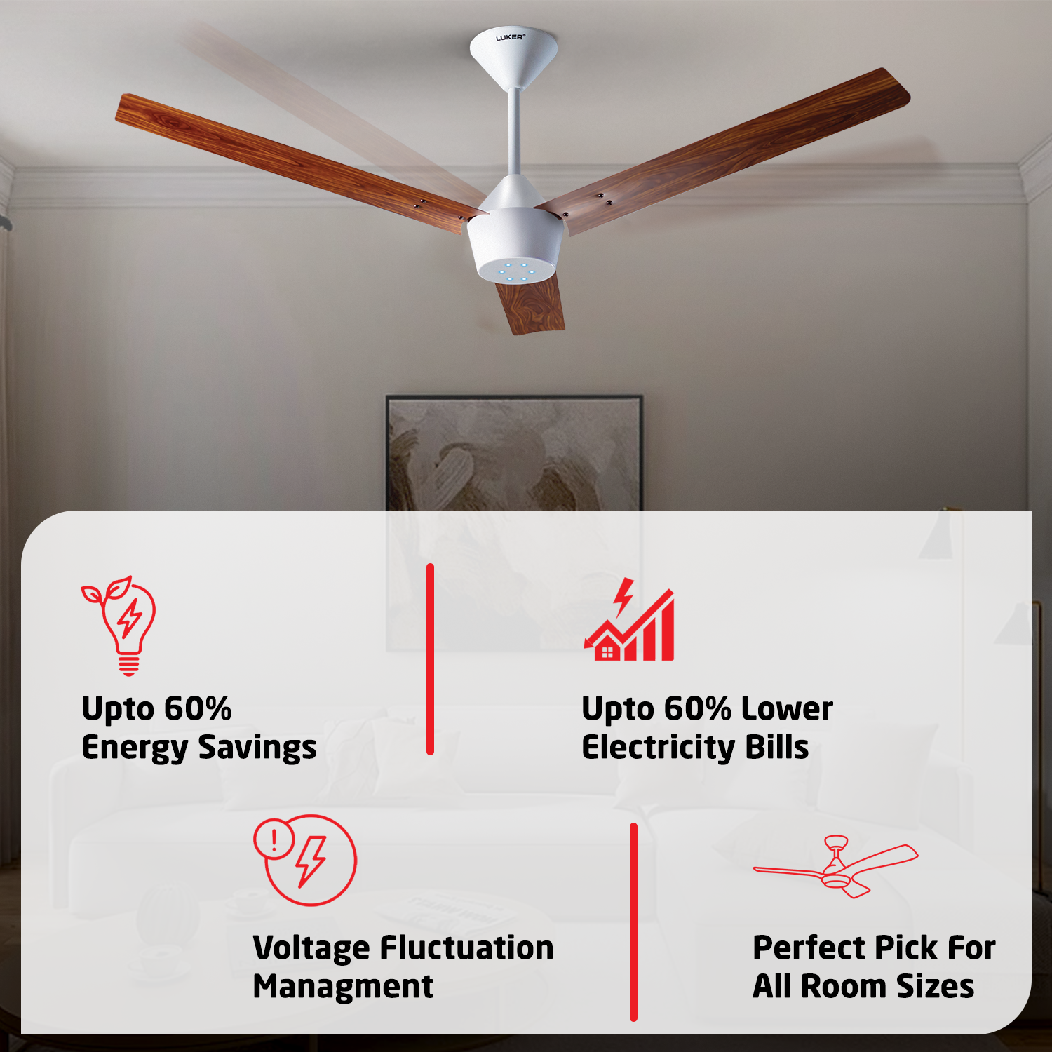 Radial Wood BLDC Ceiling Fan with IR Remote | 3-Year Warranty | 1200 mm