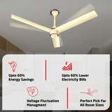Size Zero Crown BLDC Fan with IR Remote | 3-Year Warranty | 1200 mm | White White White Chrome Finish