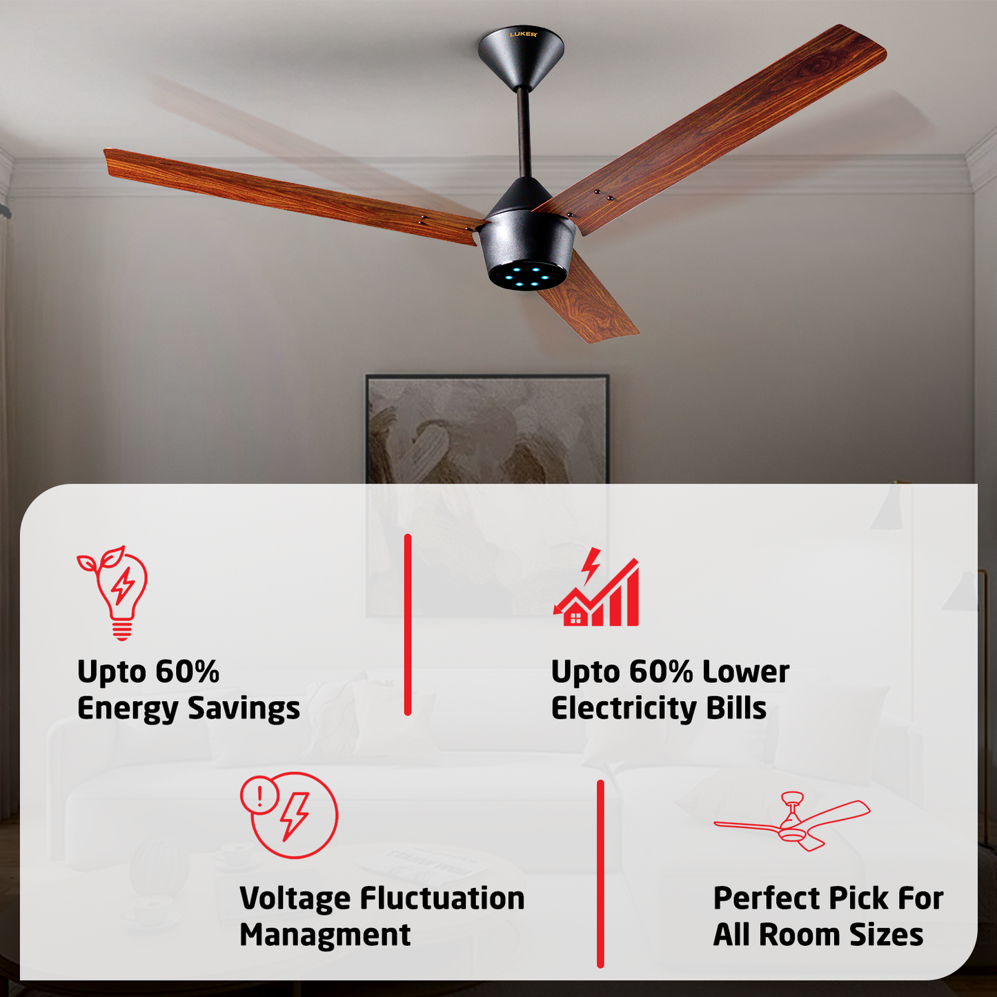 Radial Wood BLDC Ceiling Fan with IR Remote | 3-Year Warranty | 1200 mm