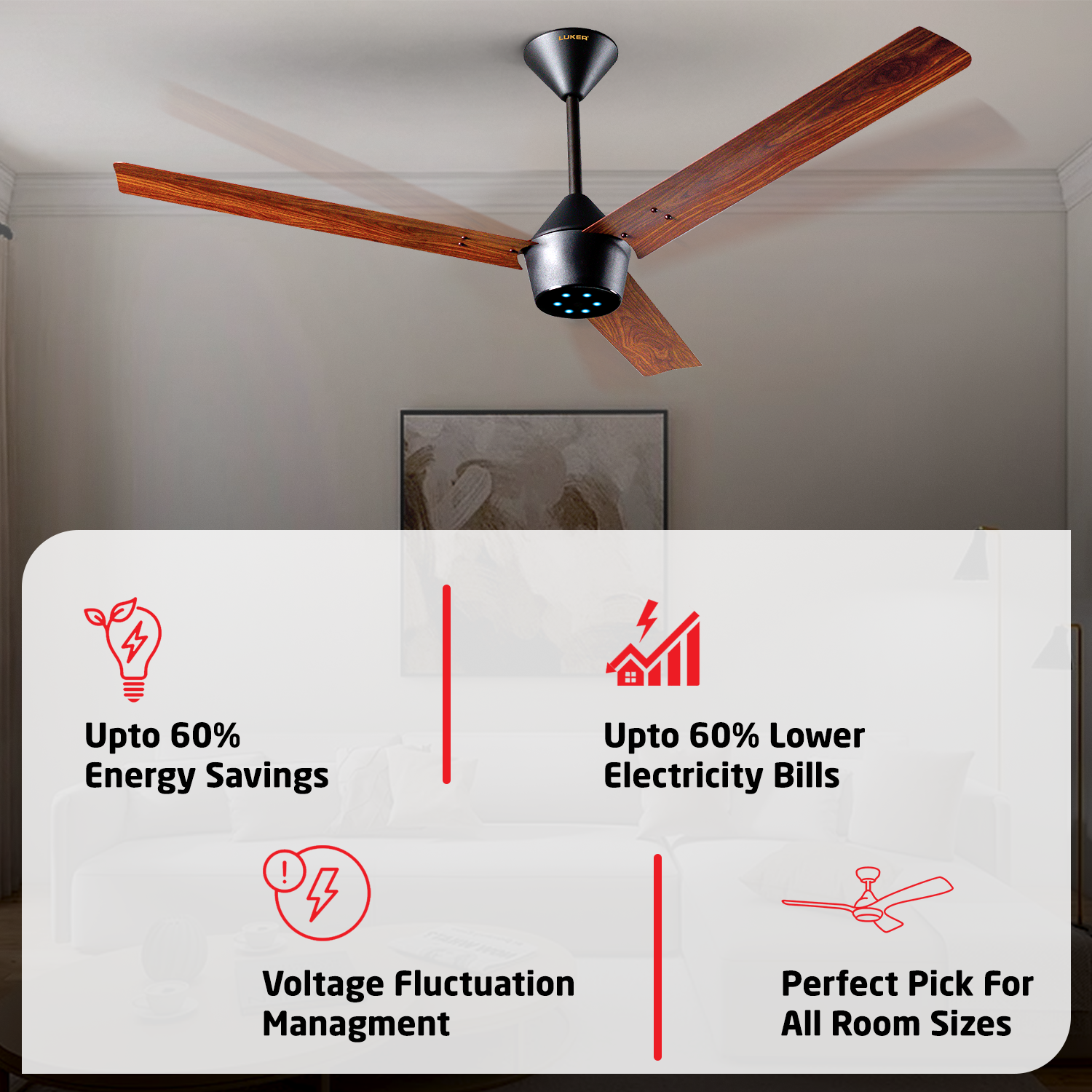 Radial Wood BLDC Ceiling Fan with IR Remote | 3-Year Warranty | 1200 mm