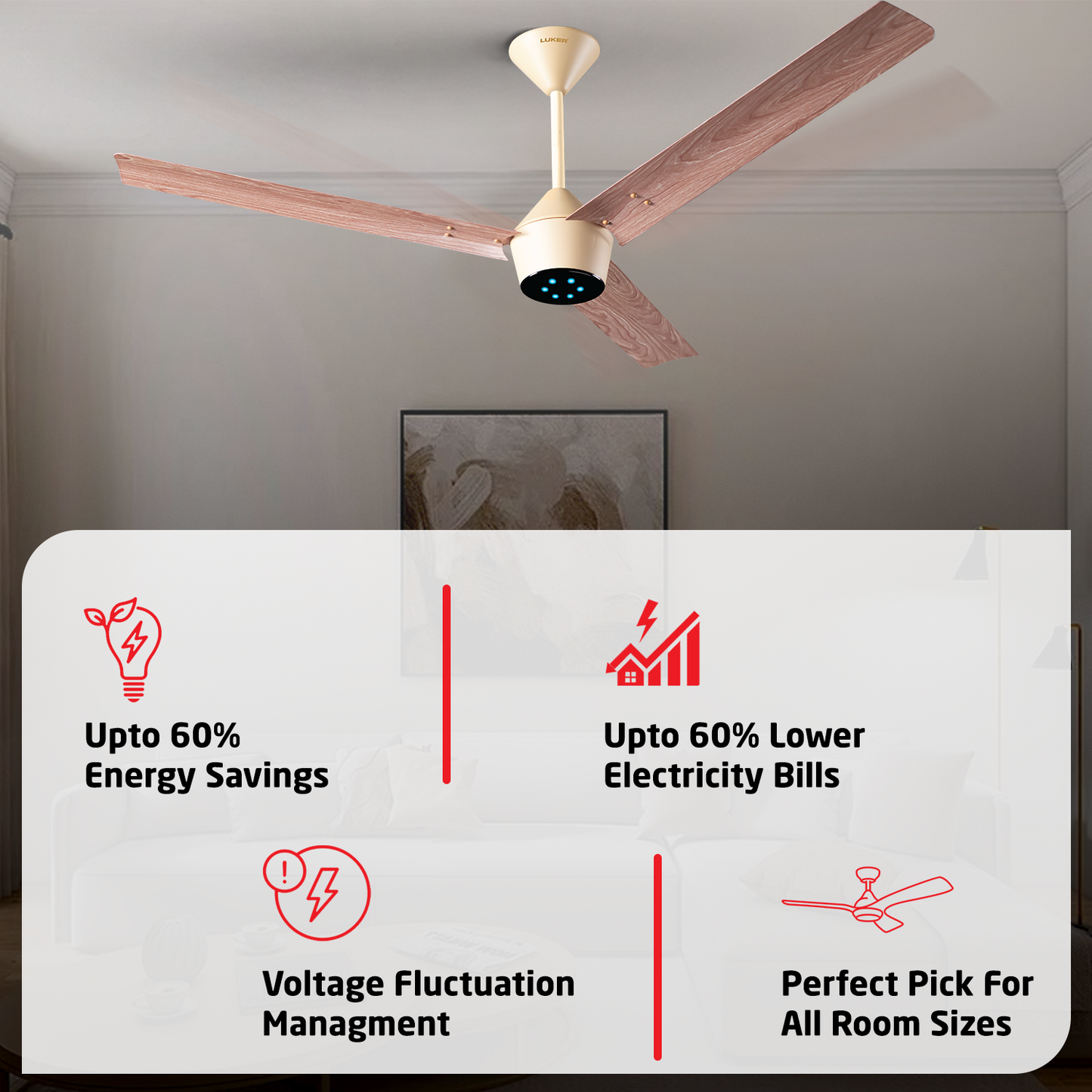 Radial Wood BLDC Ceiling Fan with IR Remote | 3-Year Warranty | 1200 mm