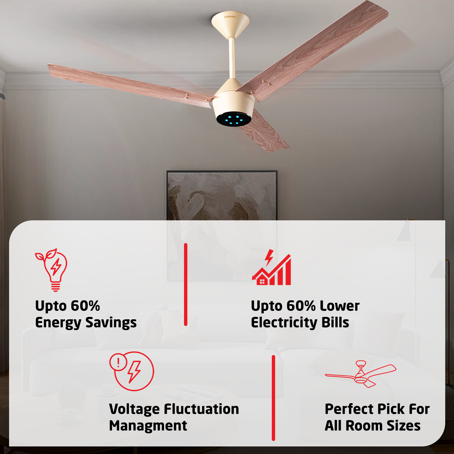 Radial Wood BLDC Ceiling Fan with IR Remote | 3-Year Warranty | 1200 mm