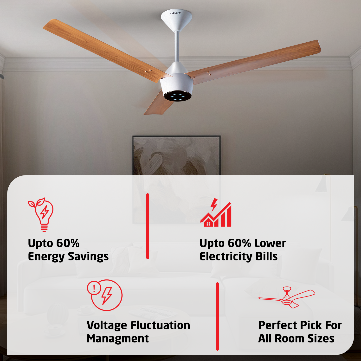 Radial Wood BLDC Ceiling Fan with IR Remote | 3-Year Warranty | 1200 mm