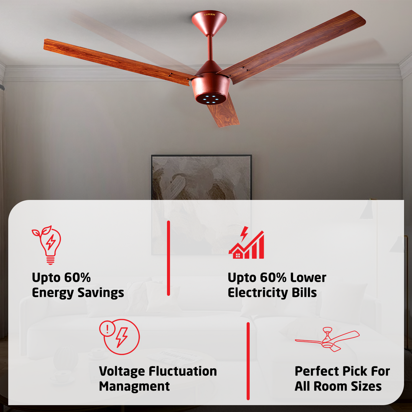 Radial Wood BLDC Ceiling Fan with IR Remote | 3-Year Warranty | 1200 mm