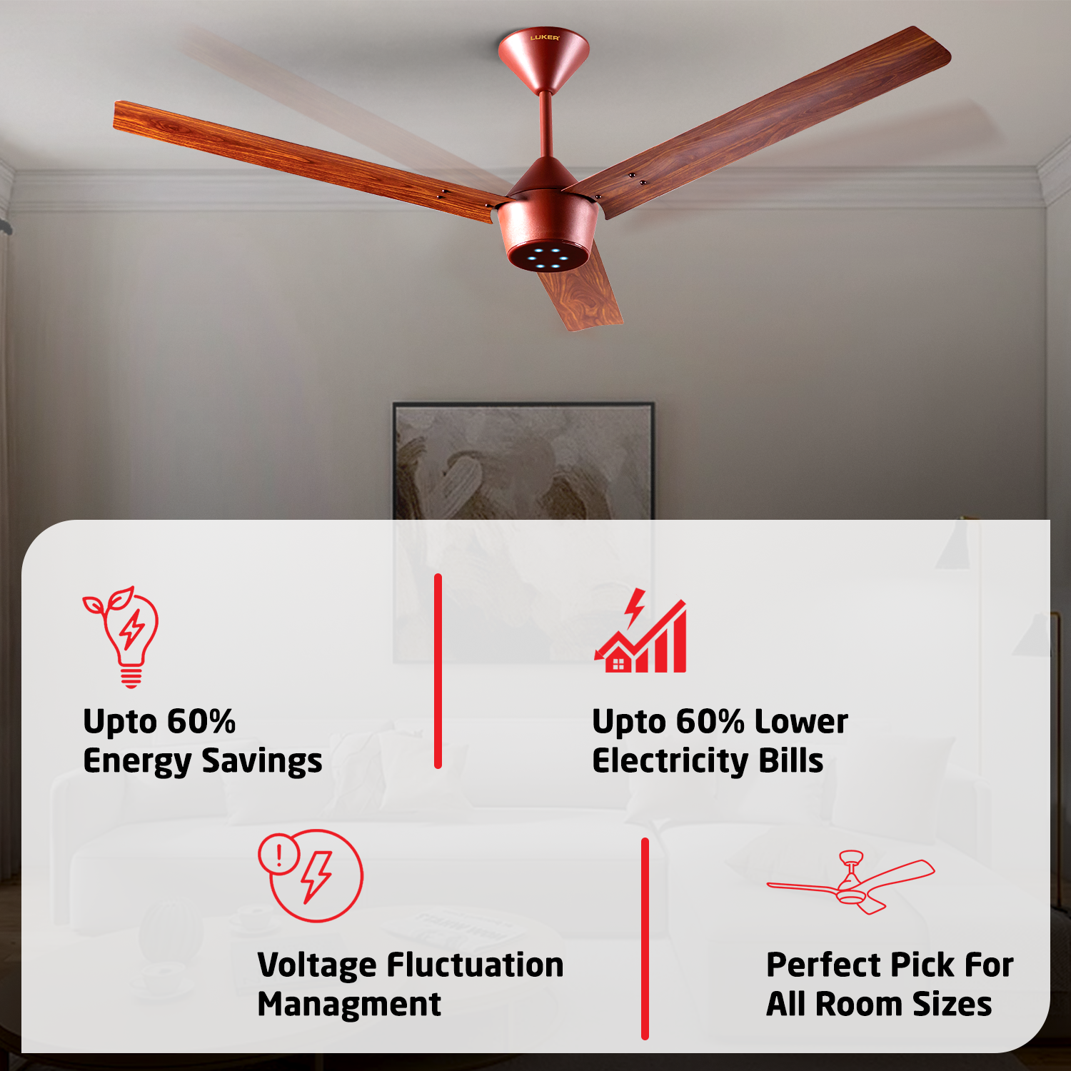 Radial Wood BLDC Ceiling Fan with IR Remote | 3-Year Warranty | 1200 mm