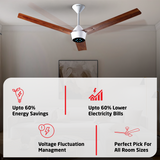 Radial Wood BLDC Ceiling Fan with IR Remote | 3-Year Warranty | 1200 mm