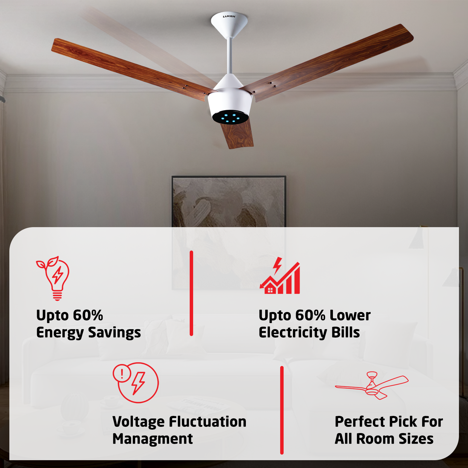 Radial Wood BLDC Ceiling Fan with IR Remote | 3-Year Warranty | 1200 mm