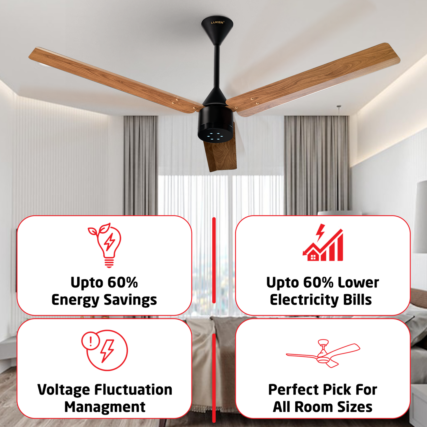 Size Zero Neo Wood BLDC Ceiling Fan with IR Remote | 3-Year Warranty | 1200 mm