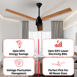 Size Zero Neo Wood BLDC Ceiling Fan with IR Remote | 3-Year Warranty | 1200 mm