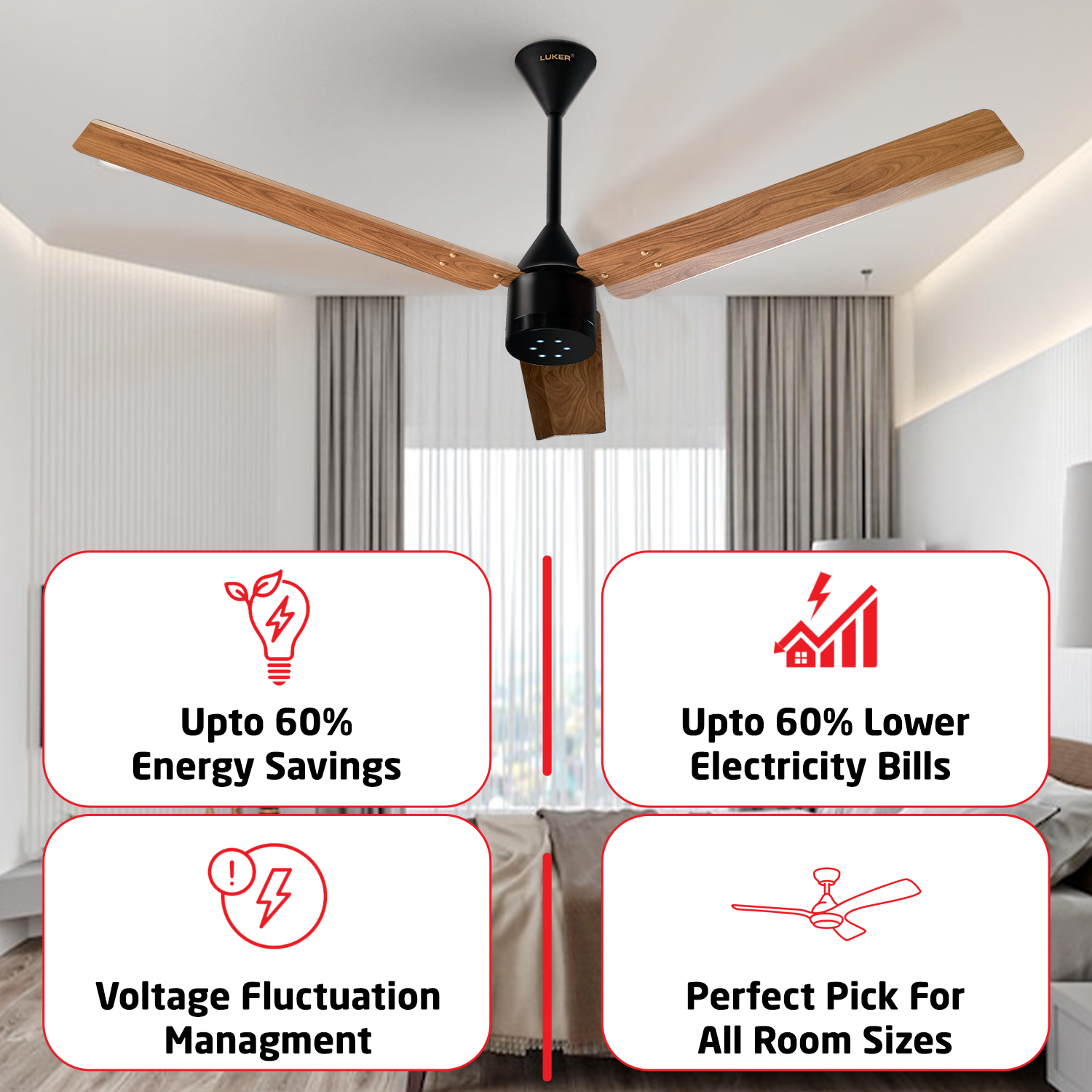Size Zero Neo Wood BLDC Ceiling Fan with IR Remote | 3-Year Warranty | 1200 mm