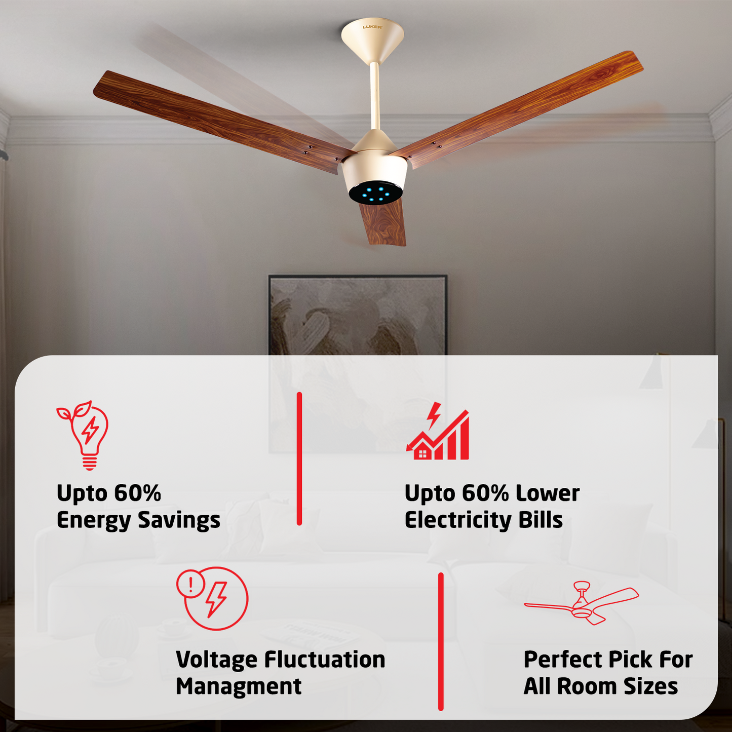Radial Wood BLDC Ceiling Fan with IR Remote | 3-Year Warranty | 1200 mm