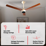 Radial Wood BLDC Ceiling Fan with IR Remote | 3-Year Warranty | 1200 mm