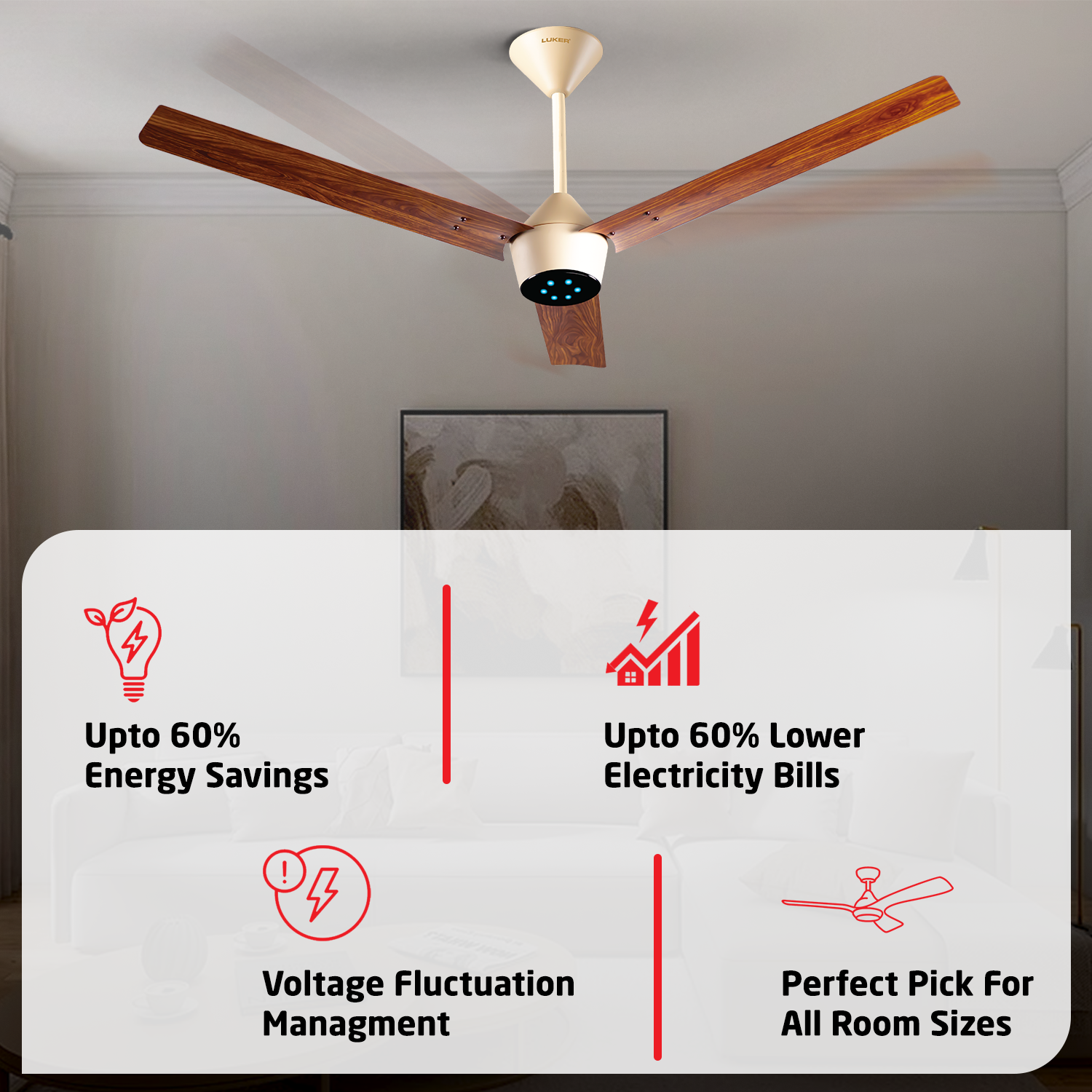 Radial Wood BLDC Ceiling Fan with IR Remote | 3-Year Warranty | 1200 mm