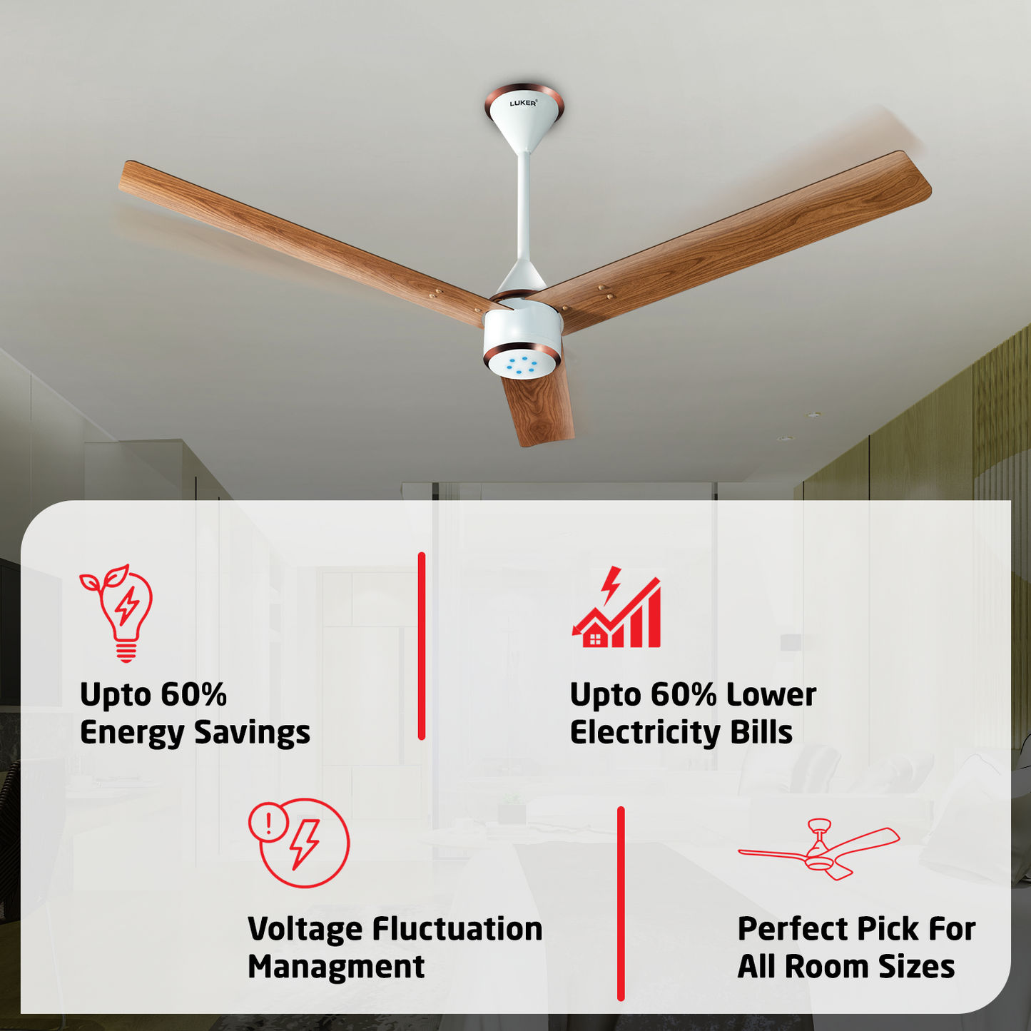 Size Zero Crown Wood BLDC Fan with IR Remote | 3-Year Warranty | 1200 mm | White Teakwood White Copper Finish