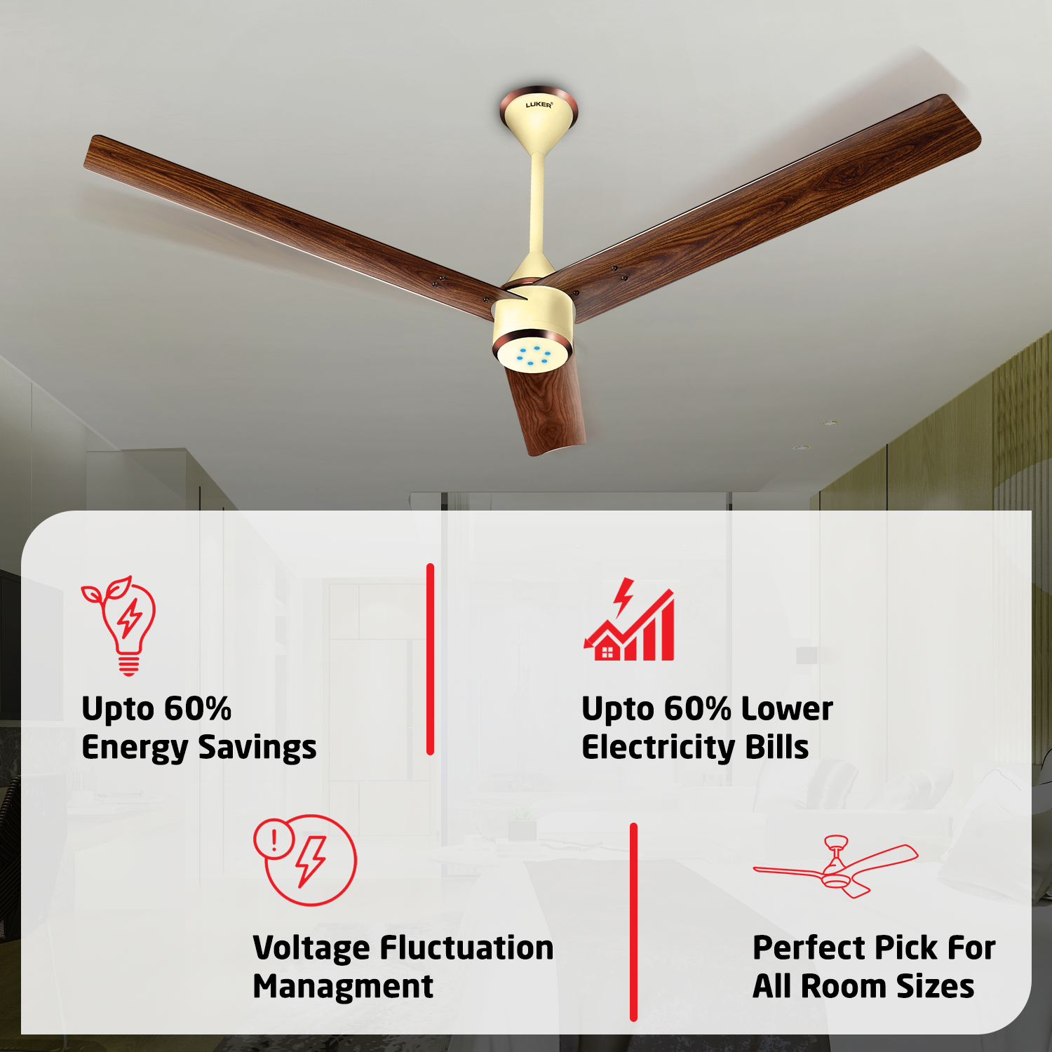 Size Zero Crown Wood BLDC Fan with IR Remote | 3-Year Warranty | 1200 mm | White Teakwood White Copper Finish