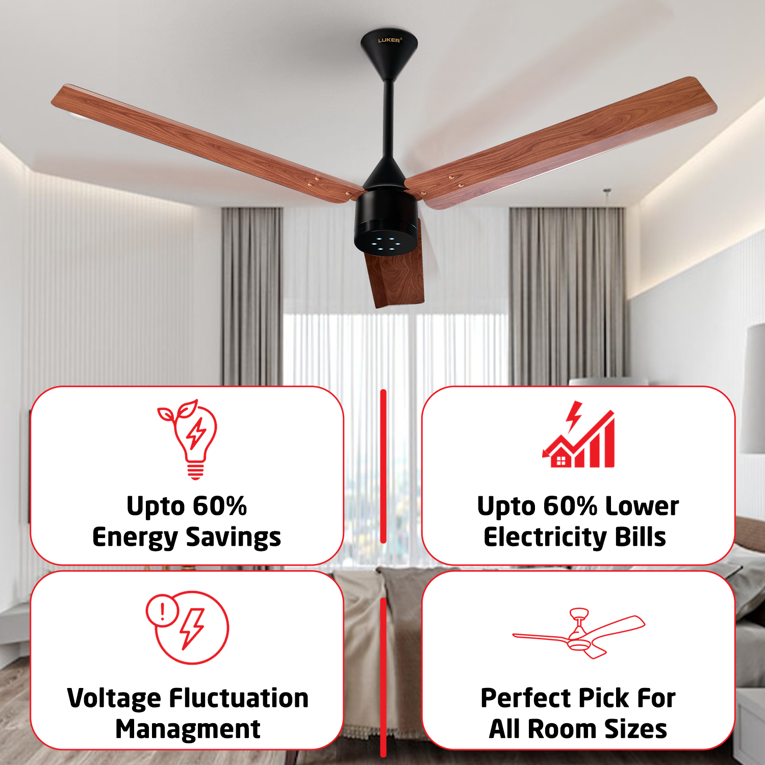 Size Zero Neo Wood BLDC Ceiling Fan with IR Remote | 3-Year Warranty | 1200 mm