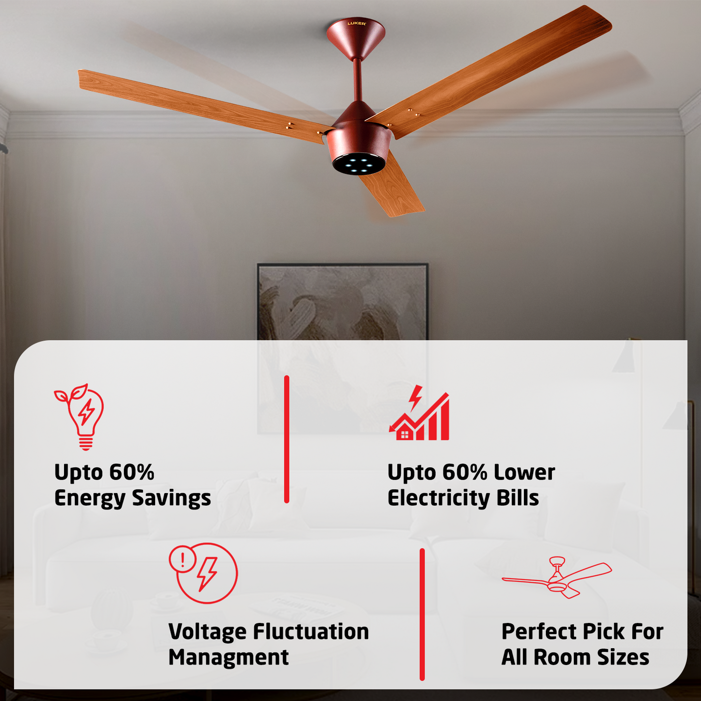 Radial Wood BLDC Ceiling Fan with IR Remote | 3-Year Warranty | 1200 mm
