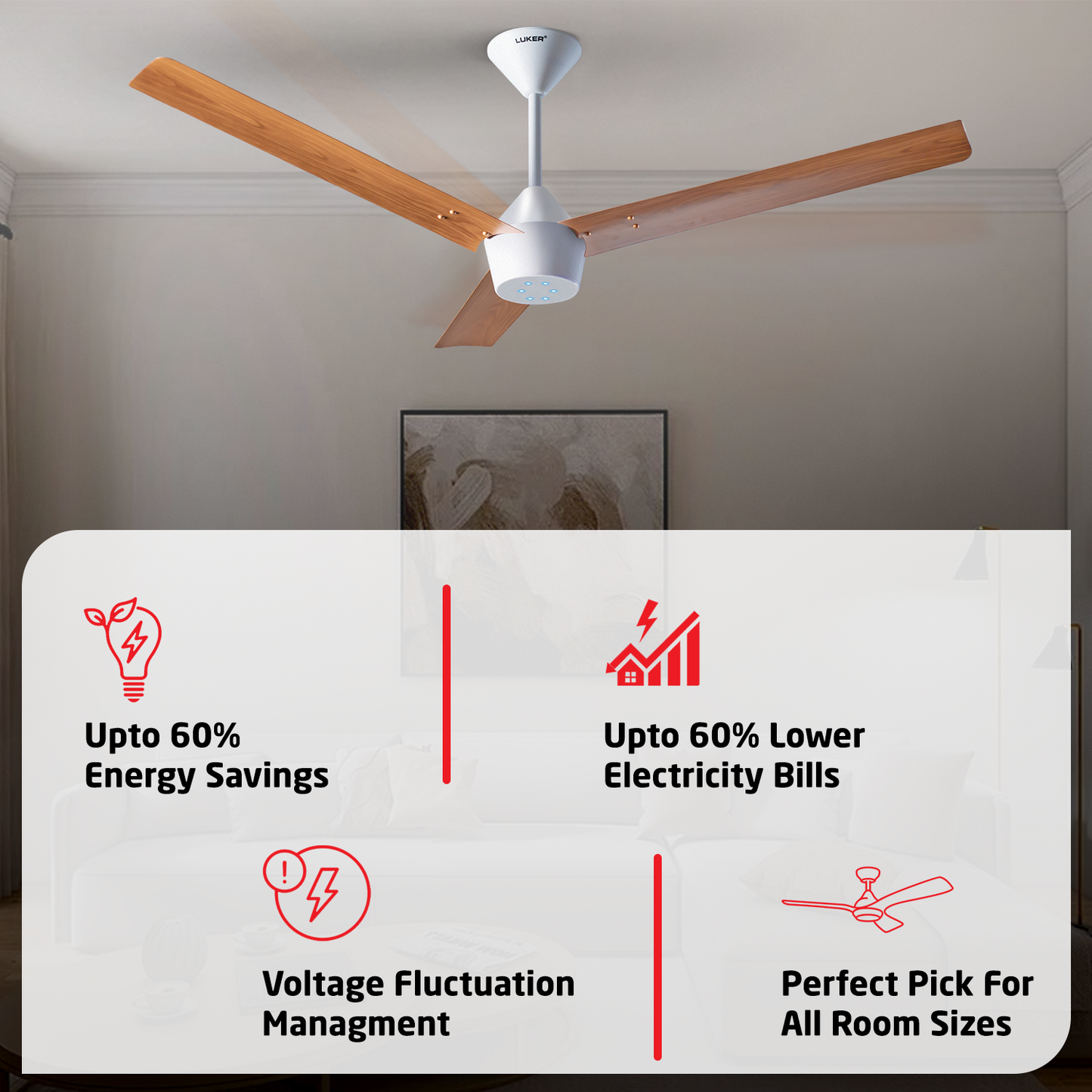 Radial Wood BLDC Ceiling Fan with IR Remote | 3-Year Warranty | 1200 mm