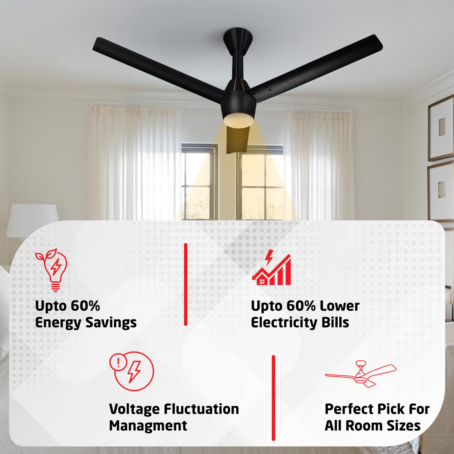 Radial Glow BLDC Ceiling Fan with 3 Mode Underlight | IR Remote | 3-Year Warranty | 1200 mm