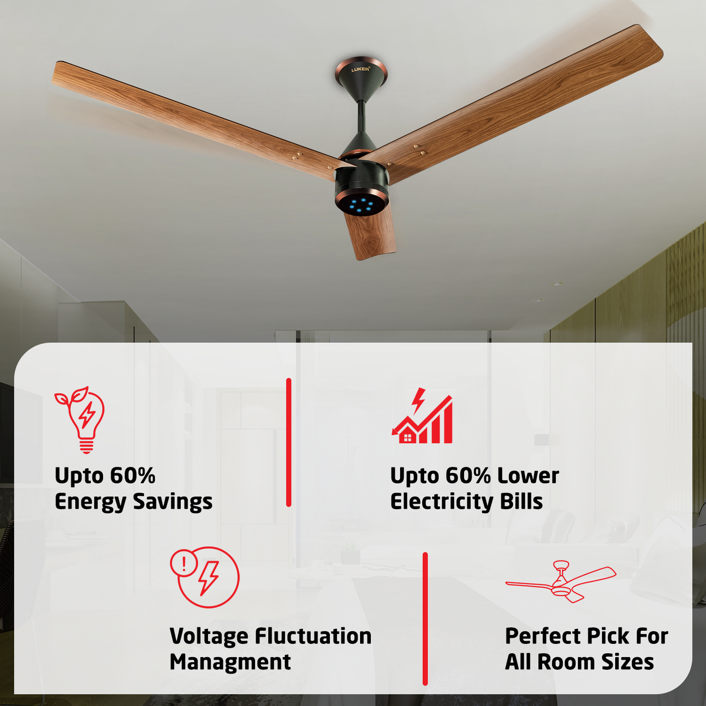 Size Zero Crown Wood BLDC Fan with IR Remote | 3-Year Warranty | 1200 mm | White Teakwood White Copper Finish