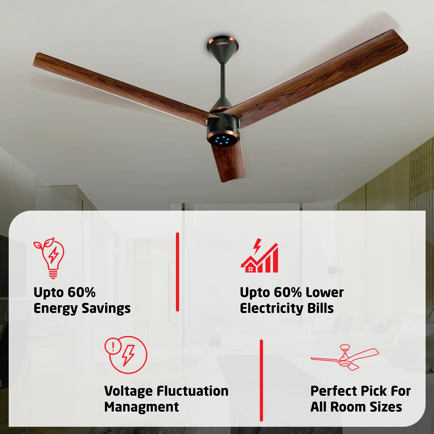Size Zero Crown Wood BLDC Fan with IR Remote | 3-Year Warranty | 1200 mm | White Teakwood White Copper Finish