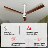 Size Zero Crown Wood BLDC Fan with IR Remote | 3-Year Warranty | 1200 mm | White Teakwood White Copper Finish