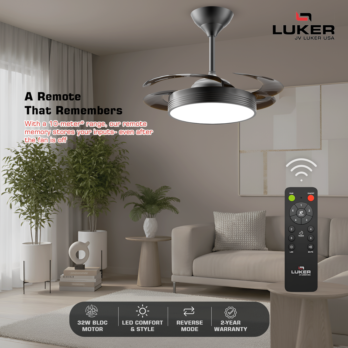 Diana BLDC Ceiling Fan with 3 Mode Underlight | RF Remote | 2 Year Warranty | 1050 mm